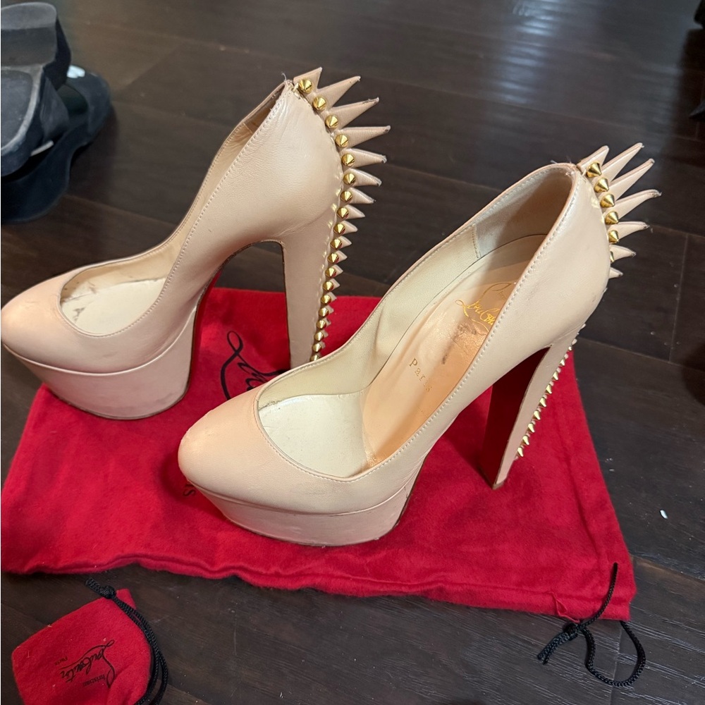 Christian Louboutin Beige Heels with Gold Spikes